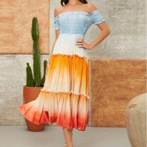 OMBRE TIE DYE RUFFLED HEM DRESS